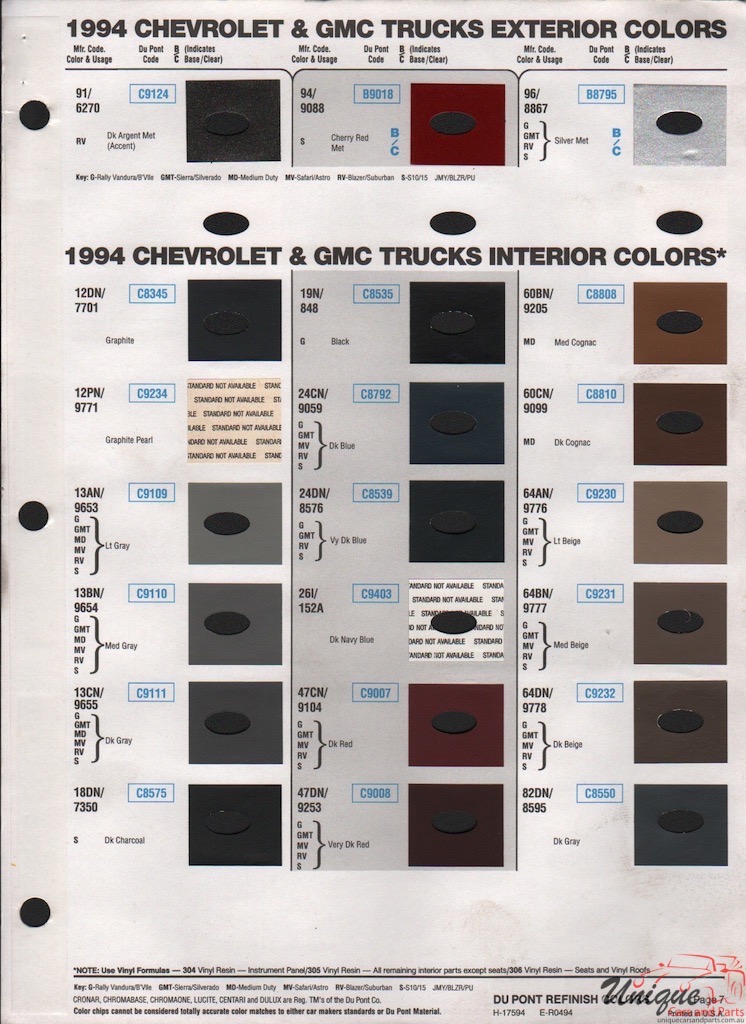 1994 GMC Truck Paint Charts DuPont 3